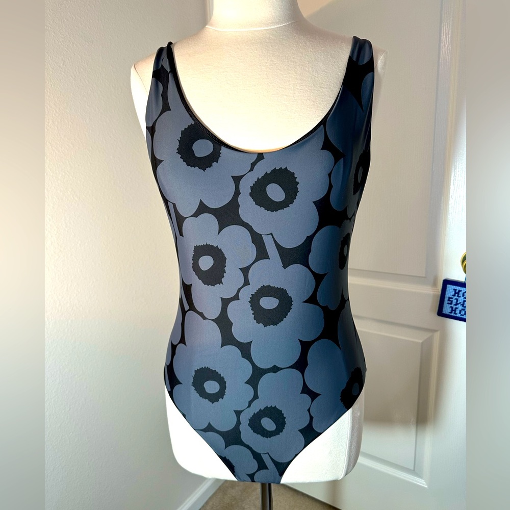 Marimekko Poppy Blue and Black Floral One-Piece Swimsuit